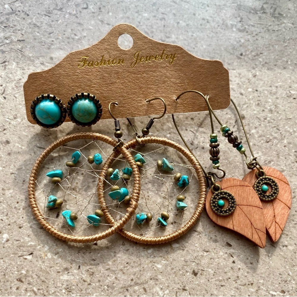Boho Bohemian Earrings Set Trio # 2024 - Picture 2 of 3